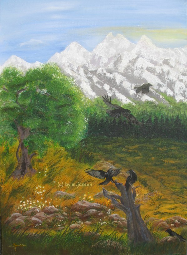 Gemälde Acryl Landschaft Raben