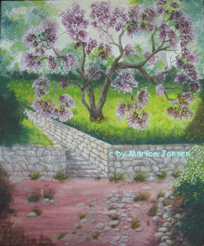 Acrylgemlde Garten mit Baum