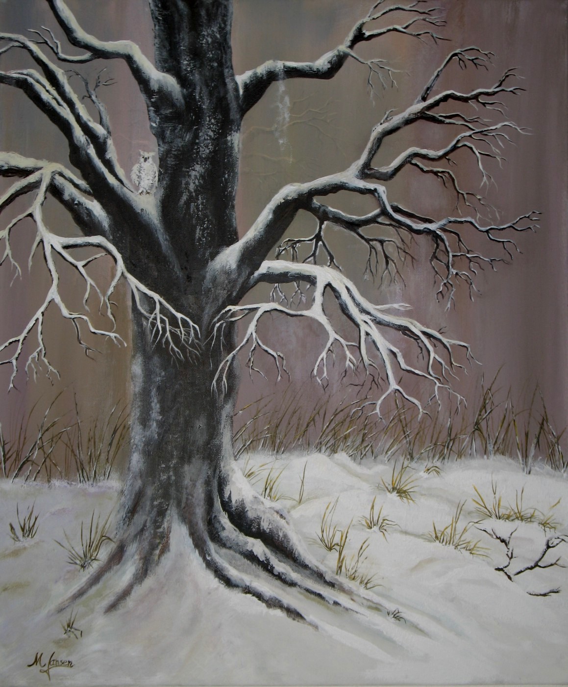 Gemlde Acryl Baum im Schnee